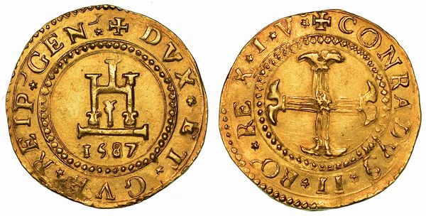 GENOVA. DOGI BIENNALI E GOVERNATORI DELLA REPUBBLICA, 1528- 1797. SERIE DELLA II FASE, 1541-1637. Doppia 1587.  - Asta Numismatica - Associazione Nazionale - Case d'Asta italiane