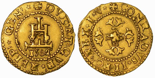 GENOVA. DOGI BIENNALI E GOVERNATORI DELLA REPUBBLICA, 1528-1797. SERIE DELLA II FASE, 1541-1637. Mezza doppia 1582.  - Asta Numismatica - Associazione Nazionale - Case d'Asta italiane