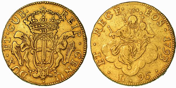 GENOVA. DOGI BIENNALI E GOVERNATORI DELLA REPUBBLICA, 1528-1797. SERIE DELLA III FASE, 1637-1797. Da 96 Lire 1793.  - Asta Numismatica - Associazione Nazionale - Case d'Asta italiane