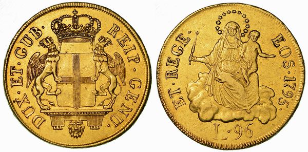 GENOVA. DOGI BIENNALI E GOVERNATORI DELLA REPUBBLICA, 1528-1797. SERIE DELLA III FASE, 1637-1797. Da 96 Lire 1795.  - Asta Numismatica - Associazione Nazionale - Case d'Asta italiane