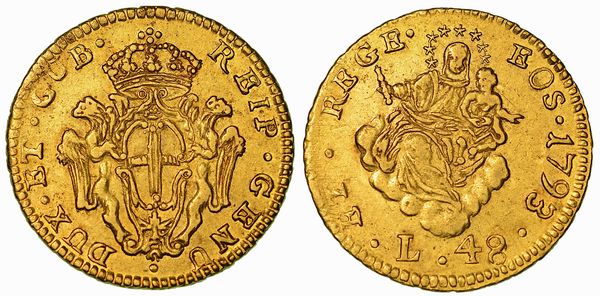 GENOVA. DOGI BIENNALI E GOVERNATORI DELLA REPUBBLICA, 1528-1797. SERIE DELLA III FASE, 1637-1797. Da 48 Lire 1793.  - Asta Numismatica - Associazione Nazionale - Case d'Asta italiane