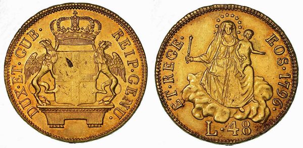 GENOVA. DOGI BIENNALI E GOVERNATORI DELLA REPUBBLICA, 1528-1797. SERIE DELLA III FASE, 1637-1797. Da 48 Lire 1796 (1814).  - Asta Numismatica - Associazione Nazionale - Case d'Asta italiane