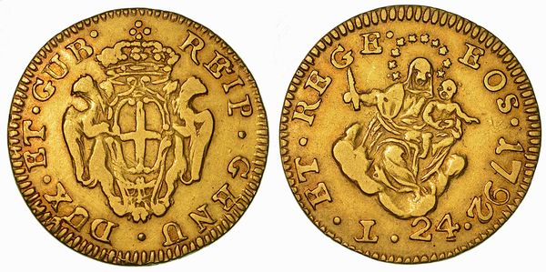 GENOVA. DOGI BIENNALI E GOVERNATORI DELLA REPUBBLICA, 1528-1797. SERIE DELLA III FASE, 1637-1797. Da 24 Lire 1792.  - Asta Numismatica - Associazione Nazionale - Case d'Asta italiane