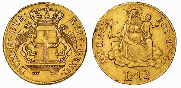 GENOVA. DOGI BIENNALI E GOVERNATORI DELLA REPUBBLICA, 1528-1797. SERIE DELLA III FASE, 1637-1797. Da 12 Lire 1794.  - Asta Numismatica - Associazione Nazionale - Case d'Asta italiane