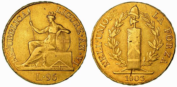 GENOVA. REPUBBLICA LIGURE, 1798-1805. Da 96 Lire 1803/VI.  - Asta Numismatica - Associazione Nazionale - Case d'Asta italiane