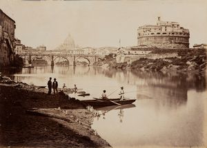 Gioacchino Altobelli , Attribuito a - Senza titolo (Roma, Tevere e Castel Sant'angelo)