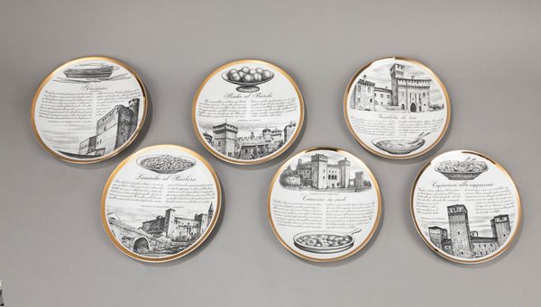Piero Fornasetti : Sei piatti  - Asta Tiny design - Associazione Nazionale - Case d'Asta italiane