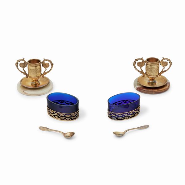 Due porta candele e due sale e pepe in argento vermeil  - Asta Argenti dal XVIII al XX secolo - Associazione Nazionale - Case d'Asta italiane