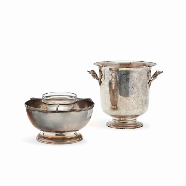 Secchiello porta champagne e ciotola per caviale in argento, Italia, XX secolo  - Asta Argenti dal XVIII al XX secolo - Associazione Nazionale - Case d'Asta italiane