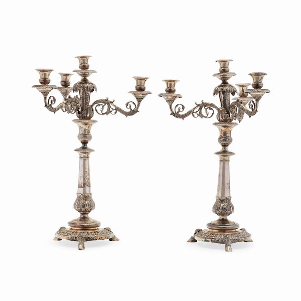 Coppia di candelabri in argento, Italia, fine XIX secolo  - Asta Argenti dal XVIII al XX secolo - Associazione Nazionale - Case d'Asta italiane
