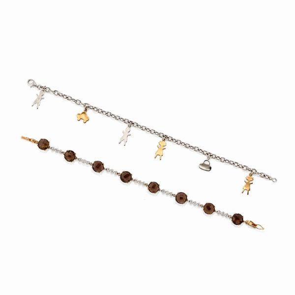 Due bracciali in oro bianco e rosa 18k, diamanti e quarzi fum�  - Asta Argenti dal XVIII al XX secolo - Associazione Nazionale - Case d'Asta italiane