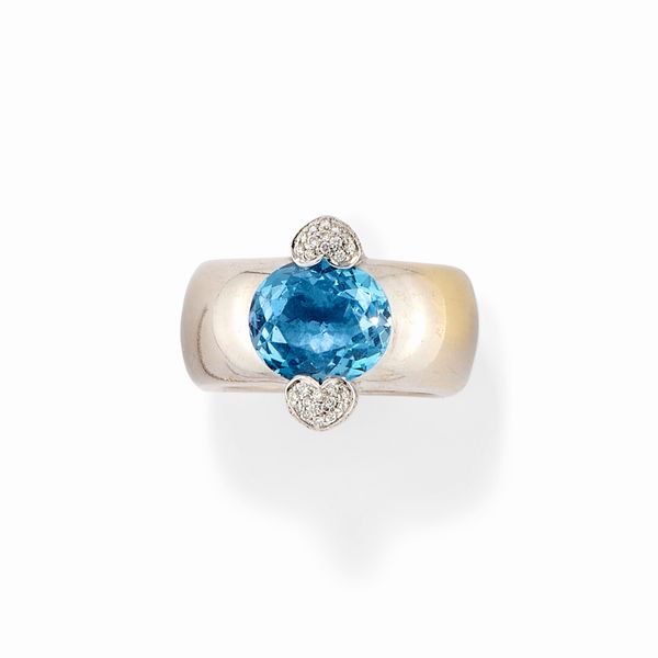 PASQUALE BRUNI : Anello in oro bianco 18k, diamanti e topazio  - Asta Argenti dal XVIII al XX secolo - Associazione Nazionale - Case d'Asta italiane