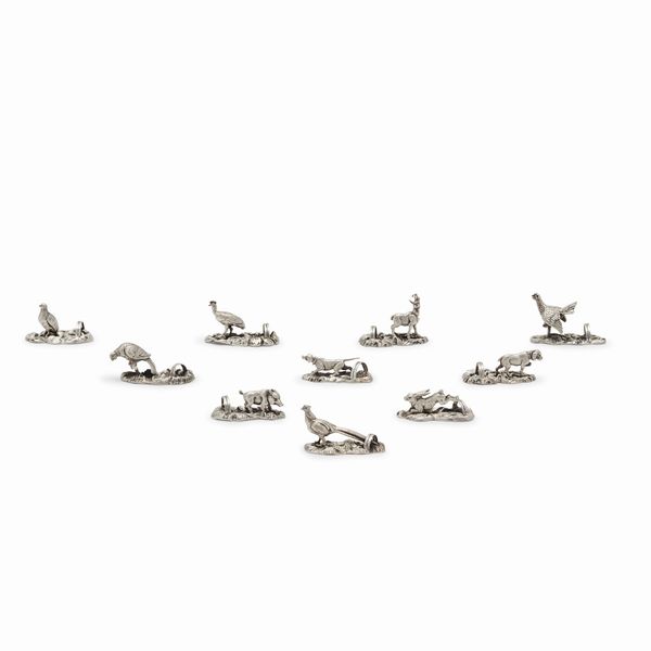 Dieci segnaposto in argento, Italia, XX secolo  - Asta Argenti dal XVIII al XX secolo - Associazione Nazionale - Case d'Asta italiane