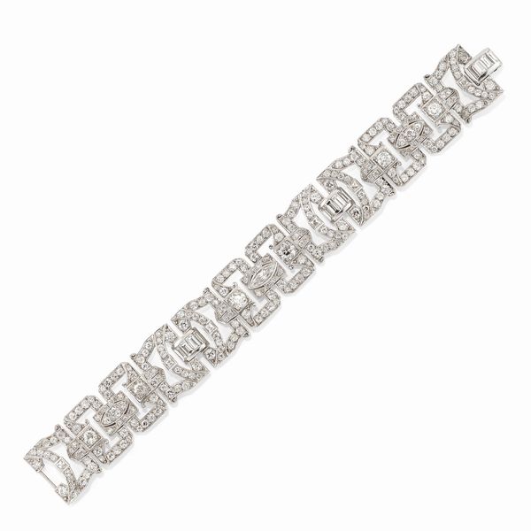 Bracciale in platino e diamanti, 1930 circa  - Asta Argenti dal XVIII al XX secolo - Associazione Nazionale - Case d'Asta italiane