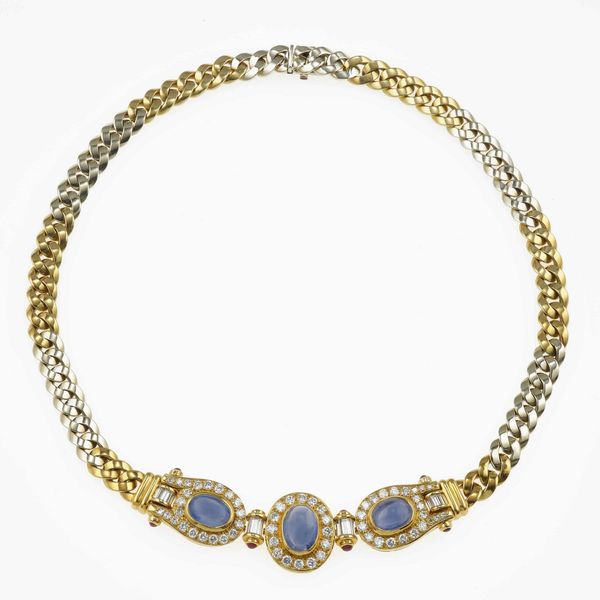 Girocollo con zaffiri Sri Lanka e diamanti  - Asta Fine jewels - Associazione Nazionale - Case d'Asta italiane