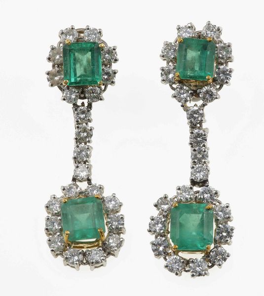 Orecchini con smeraldi Colombia e diamanti  - Asta Fine jewels - Associazione Nazionale - Case d'Asta italiane