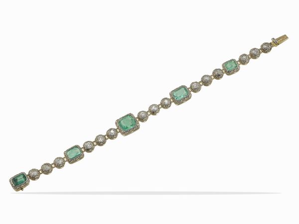 Bracciale con smeraldi e diamanti di vecchio taglio  - Asta Fine jewels - Associazione Nazionale - Case d'Asta italiane