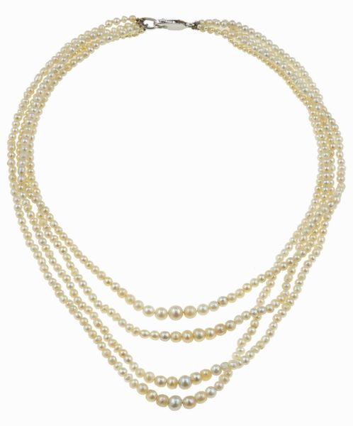 Girocollo a quattro fili di perle naturali  - Asta Fine jewels - Associazione Nazionale - Case d'Asta italiane