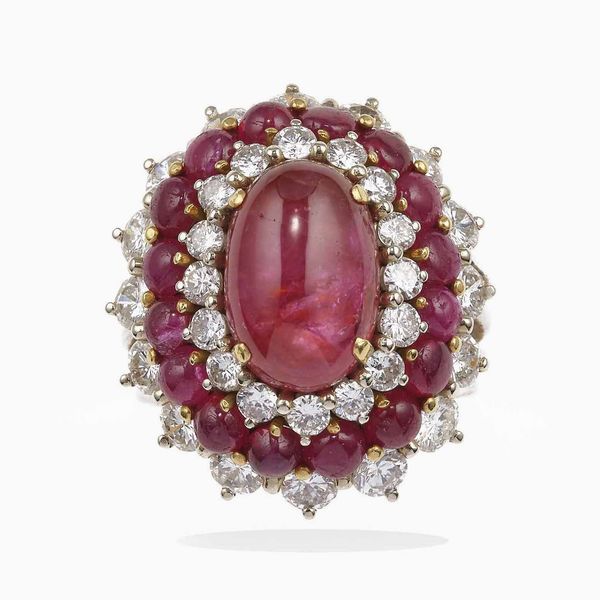 Anello con rubini cabochon e diamanti  - Asta Fine jewels - Associazione Nazionale - Case d'Asta italiane