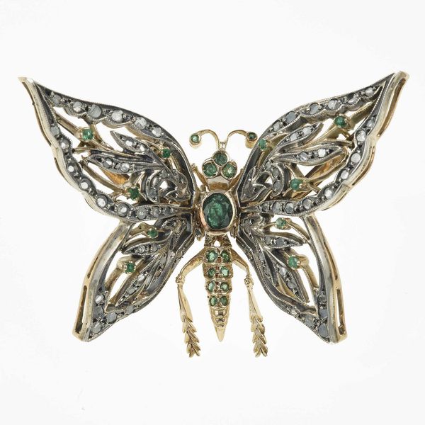 Spilla farfalla con smeraldi e diamanti  - Asta Fine jewels - Associazione Nazionale - Case d'Asta italiane