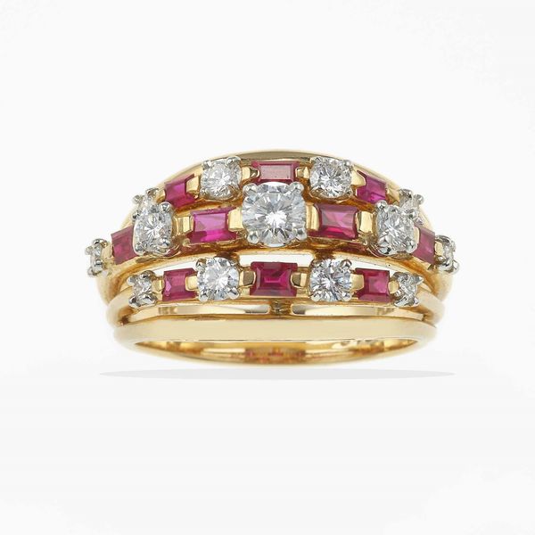 Anello con diamanti taglio brillante e rubini  - Asta Fine jewels - Associazione Nazionale - Case d'Asta italiane