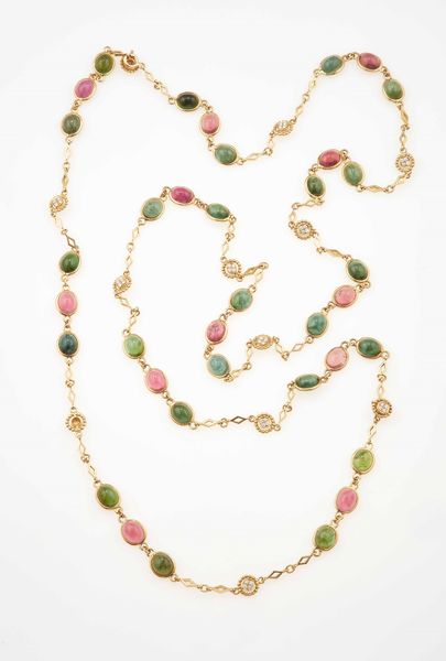 Sautoir con tormaline taglio cabochon e diamanti  - Asta Fine jewels - Associazione Nazionale - Case d'Asta italiane