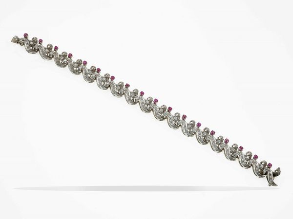 Bracciale con diamanti e rubini  - Asta Fine jewels - Associazione Nazionale - Case d'Asta italiane