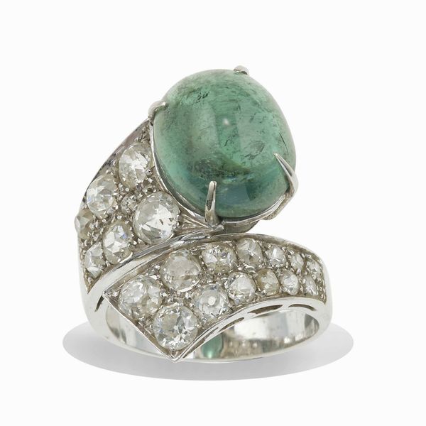 Anello con tormalina taglio cabochon e diamanti  - Asta Fine jewels - Associazione Nazionale - Case d'Asta italiane