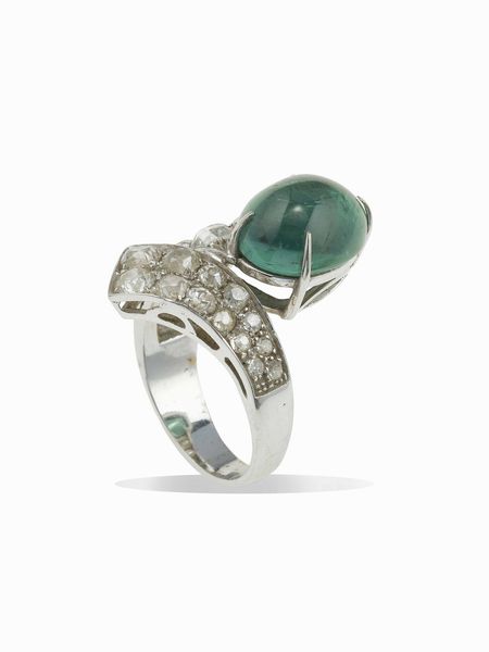 Anello con tormalina taglio cabochon e diamanti  - Asta Fine jewels - Associazione Nazionale - Case d'Asta italiane