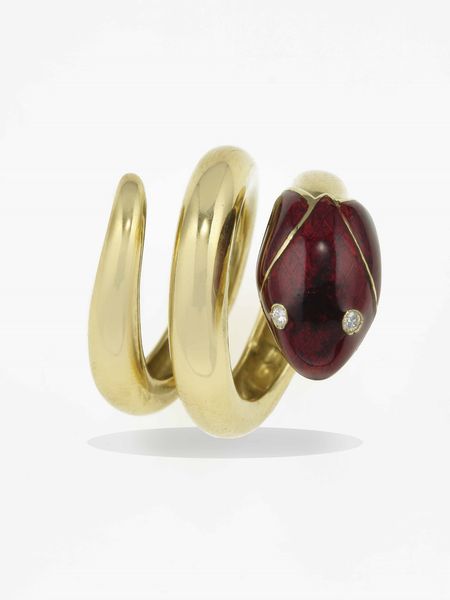 Anello serpente con smalto e piccoli diamanti  - Asta Fine jewels - Associazione Nazionale - Case d'Asta italiane