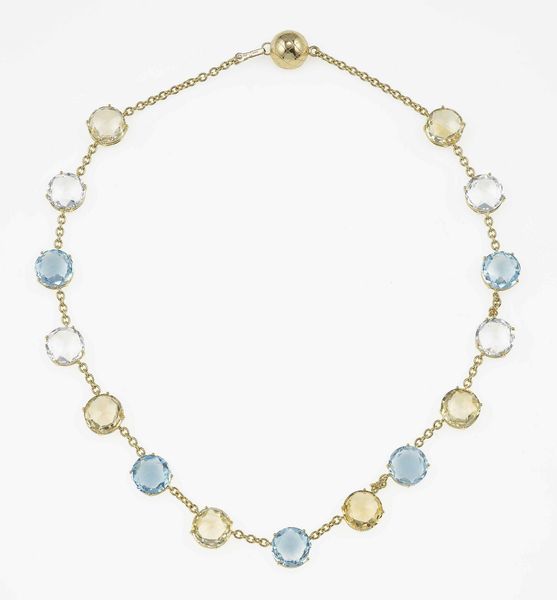 Demi-parure composta da girocollo ed orecchini con cristallo di rocca, topazi e citrini  - Asta Fine jewels - Associazione Nazionale - Case d'Asta italiane