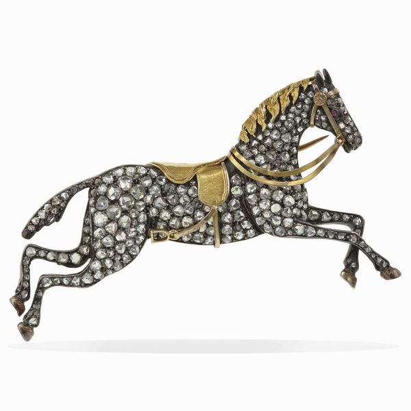 Spilla cavallo con diamanti taglio a rosa  - Asta Fine jewels - Associazione Nazionale - Case d'Asta italiane