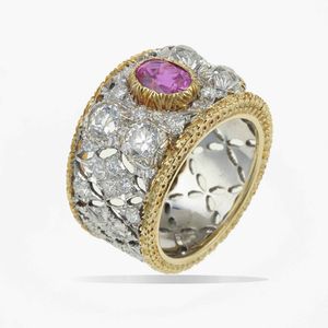 Anello tipo Buccellati con rubino centrale e diamanti  - Asta Fine jewels - Associazione Nazionale - Case d'Asta italiane