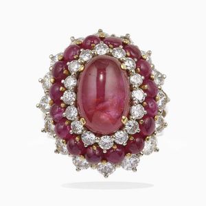 Anello con rubini cabochon e diamanti  - Asta Fine jewels - Associazione Nazionale - Case d'Asta italiane