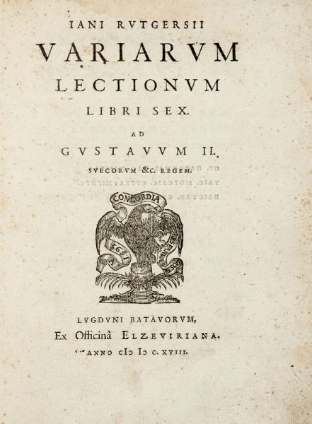 JAN RUTGERS : Variarum lectionum libri sex.  - Asta Libri, manoscritti e riviste [ASTA A TEMPO] - Associazione Nazionale - Case d'Asta italiane