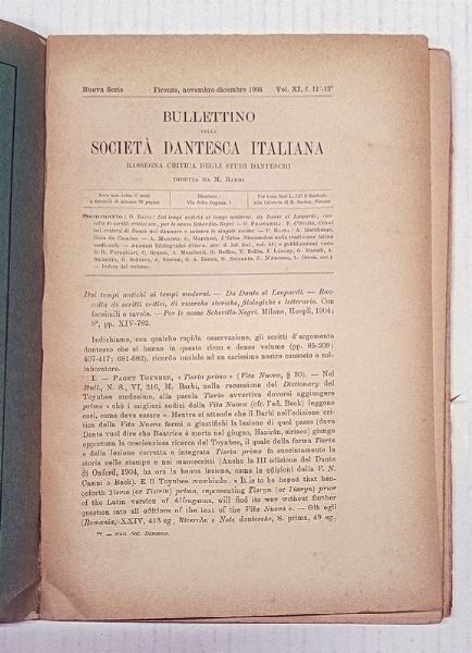 Bullettino della Societ Dantesca Italiana. Rassegna critica degli studi danteschi diretta da Michele Barbi.  - Asta Libri, manoscritti e riviste [ASTA A TEMPO] - Associazione Nazionale - Case d'Asta italiane