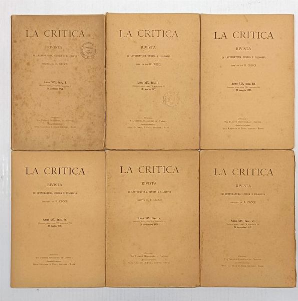La Critica. Rivista di letteratura, storia e filosofia diretta da B. Croce.  - Asta Libri, manoscritti e riviste [ASTA A TEMPO] - Associazione Nazionale - Case d'Asta italiane