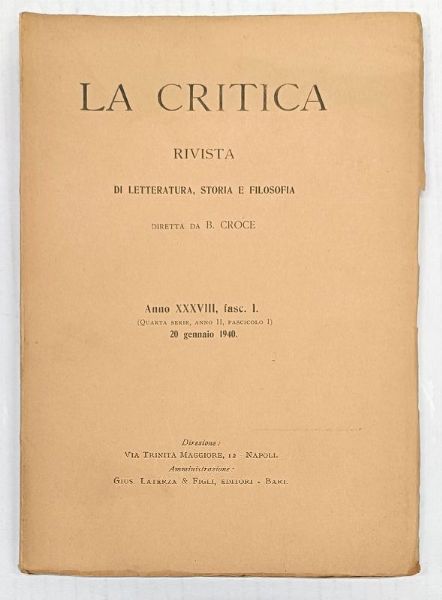 La Critica. Rivista di letteratura, storia e filosofia diretta da B. Croce.  - Asta Libri, manoscritti e riviste [ASTA A TEMPO] - Associazione Nazionale - Case d'Asta italiane
