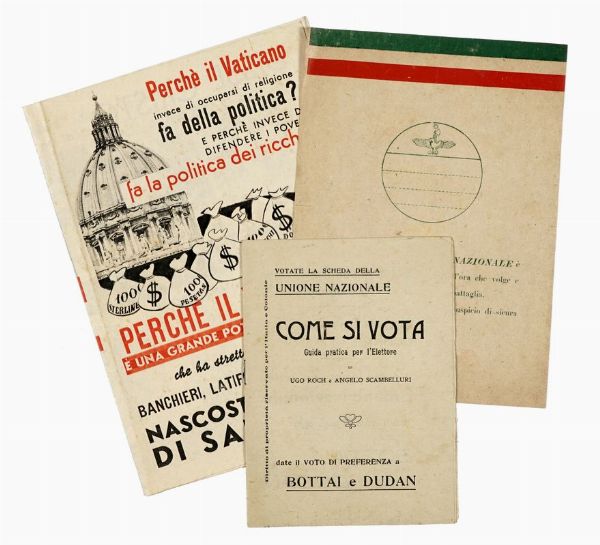 Raccolta di 24 documenti elettorali del periodo fascista e della prima repubblica.  - Asta Libri, manoscritti e riviste [ASTA A TEMPO] - Associazione Nazionale - Case d'Asta italiane