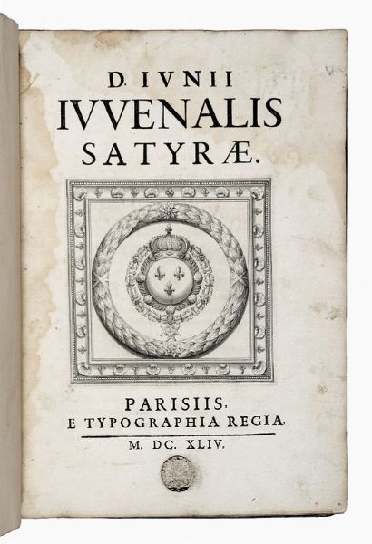 DECIMUS IUNIUS IUVENALIS : Satyrae.  - Asta Libri, manoscritti e riviste [ASTA A TEMPO] - Associazione Nazionale - Case d'Asta italiane