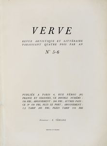 Verve. Revue artistique et littraire paraissant quatre fois par an. Volume II; n. 5-6.  - Asta Libri, manoscritti e riviste [ASTA A TEMPO] - Associazione Nazionale - Case d'Asta italiane