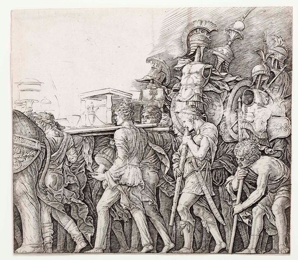 Mantegna, Andrea : Andrea Mantegna e bottega (Isola di Carturo 1431  Mantova 1506) I portatori di corsaletti. (Soldati romani con trofei)  - Asta Libri Antichi e Rari. Incisioni - Associazione Nazionale - Case d'Asta italiane