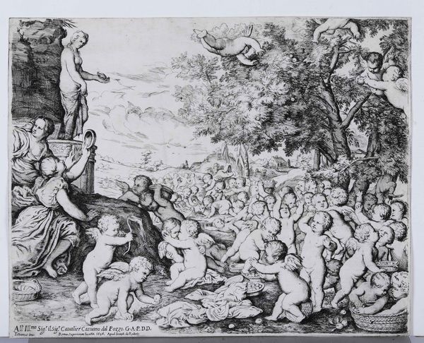 Podest Giovanni Andrea Baccanale di putti davanti la statua femminile. Dedica a cavalier Cassiano dal Pozzo. Roma. 1636.  - Asta Libri Antichi e Rari. Incisioni - Associazione Nazionale - Case d'Asta italiane