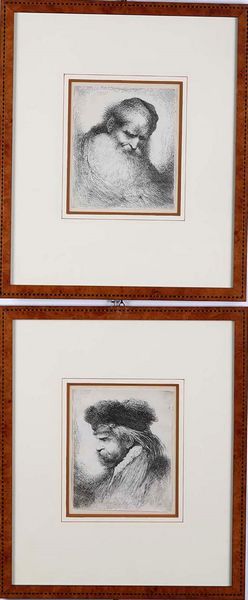 Giovanni Benedetto Castiglione detto Il Grechetto : Vecchio dalla lunga barba, 1645-1650.  Acquaforte, e Uomo con il berretto di pelliccia, 1645-1650. Acquaforte.  - Asta Libri Antichi e Rari. Incisioni - Associazione Nazionale - Case d'Asta italiane