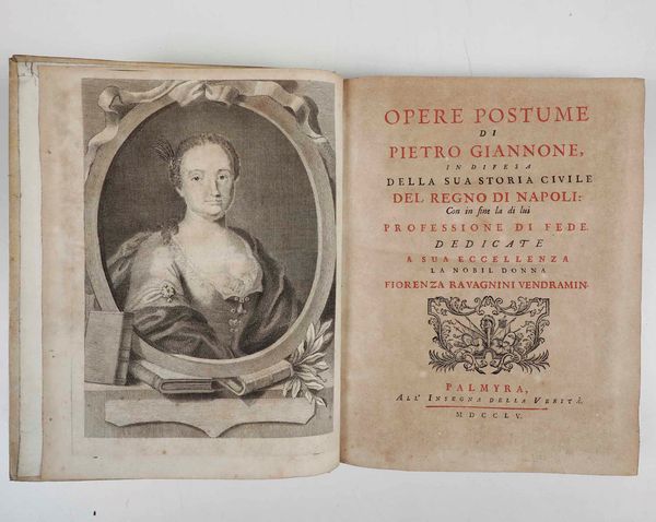 PIETRO GIANNONE : Istoria civile del Regno di Napoli, Palmyra, 1762-1763 (1755) Cinque tomi  - Asta Libri Antichi e Rari. Incisioni - Associazione Nazionale - Case d'Asta italiane