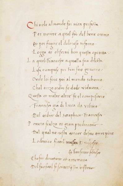 Frate Francesco De Luca (da Urbino) : Operetta...Manoscritto cartaceo del secolo XV  - Asta Libri Antichi e Rari. Incisioni - Associazione Nazionale - Case d'Asta italiane