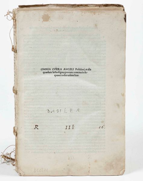 Poliziano Angelo : Omnia opera Angeli Politiani...Venezia, Aldus,1498  - Asta Libri Antichi e Rari. Incisioni - Associazione Nazionale - Case d'Asta italiane