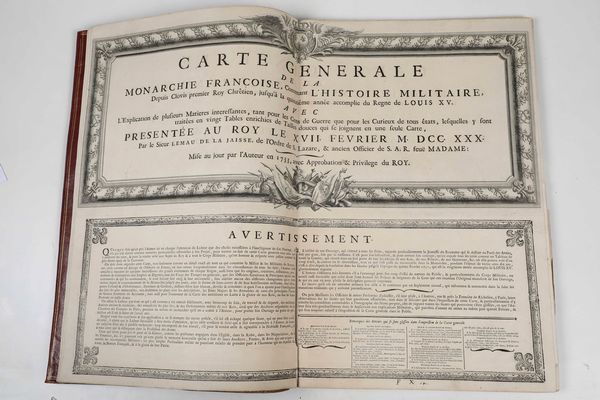 Lemau de la Jaisse (Pierre) : Carte generale de la monarchie francoise, contenant l'histoire militaire depuis Clovis premier Roy Chretien, jusqu'a la quinzieme annee accomplie du Regne de Louis XV  - Asta Libri Antichi e Rari. Incisioni - Associazione Nazionale - Case d'Asta italiane