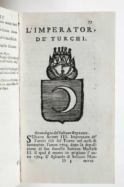 Rilegatura alle Armi - Autori Vari : Li sovrani del mondo. Opera che da notizia della genealogia delle loro famiglie...In Venezia, per Sebastian Coleti e Gio. Malachin, 1720. 4 tomi  - Asta Libri Antichi e Rari. Incisioni - Associazione Nazionale - Case d'Asta italiane