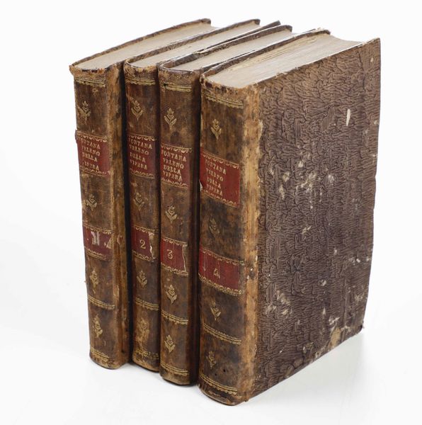 Felice Fontana : Trattato del veleno della vipera de veleni americani...Napoli, Presso La Nuova Societ Letteraria e Tipografica, 1787, 4 tomi  - Asta Libri Antichi e Rari. Incisioni - Associazione Nazionale - Case d'Asta italiane
